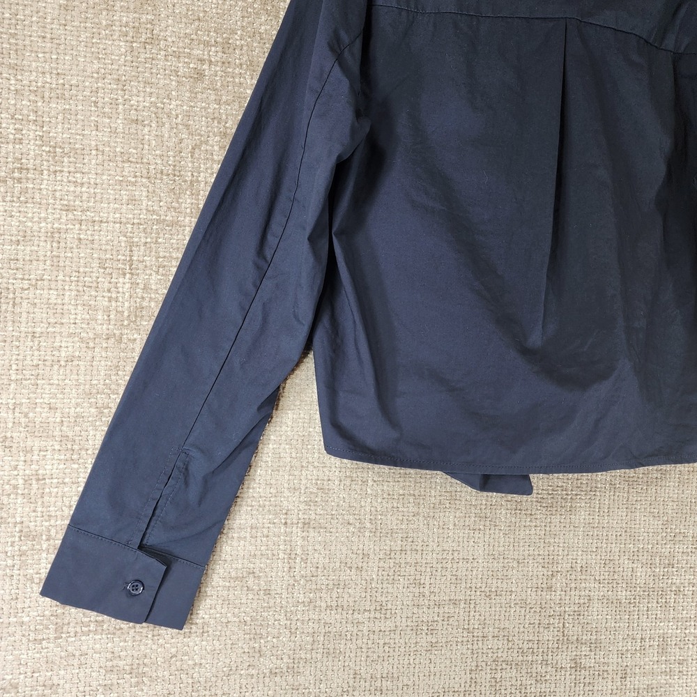 Stelen Knot Front Blouse Long Sleeve Womens S Navy 100% Cotton Button Up *Flaw - Picture 9 of 13